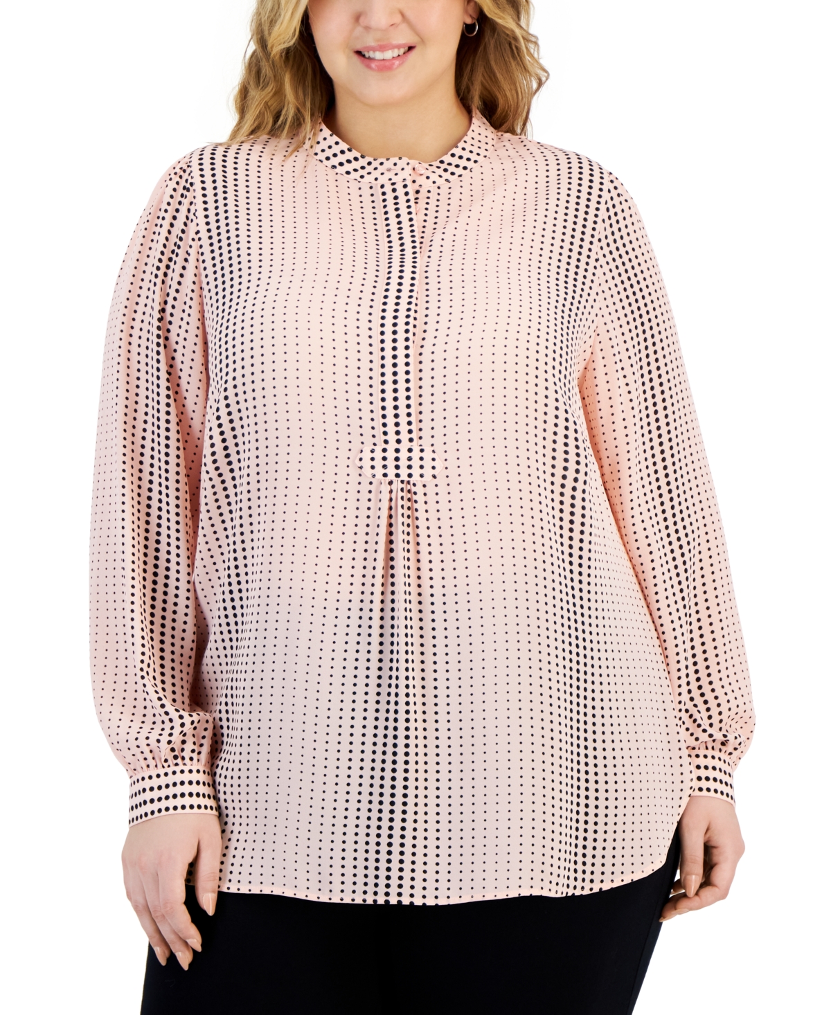 Anne Klein Plus Size Printed Poet-sleeve Popover Tunic In Cherry Blossom,anne Black