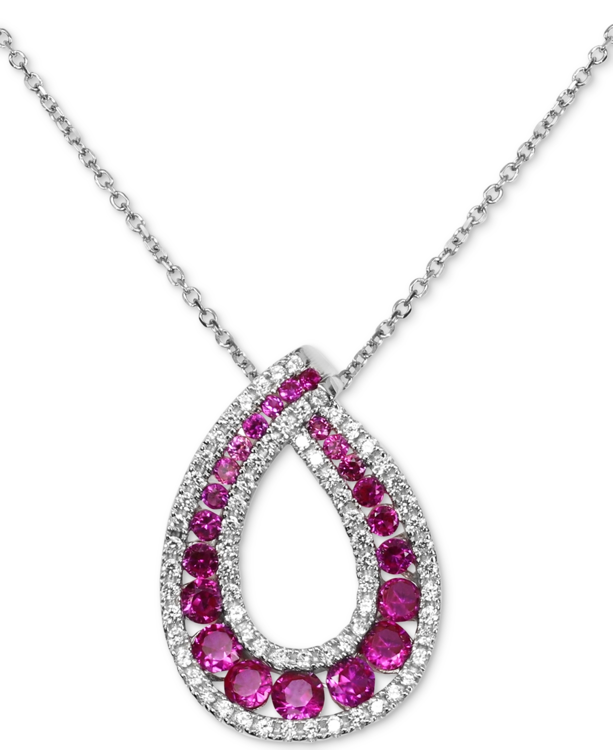 Macy's Lab-grown Ruby (1-1/2 Ct. T.w.) & Cubic Zirconia Loop 18" Pendant Necklace In Sterling Silver