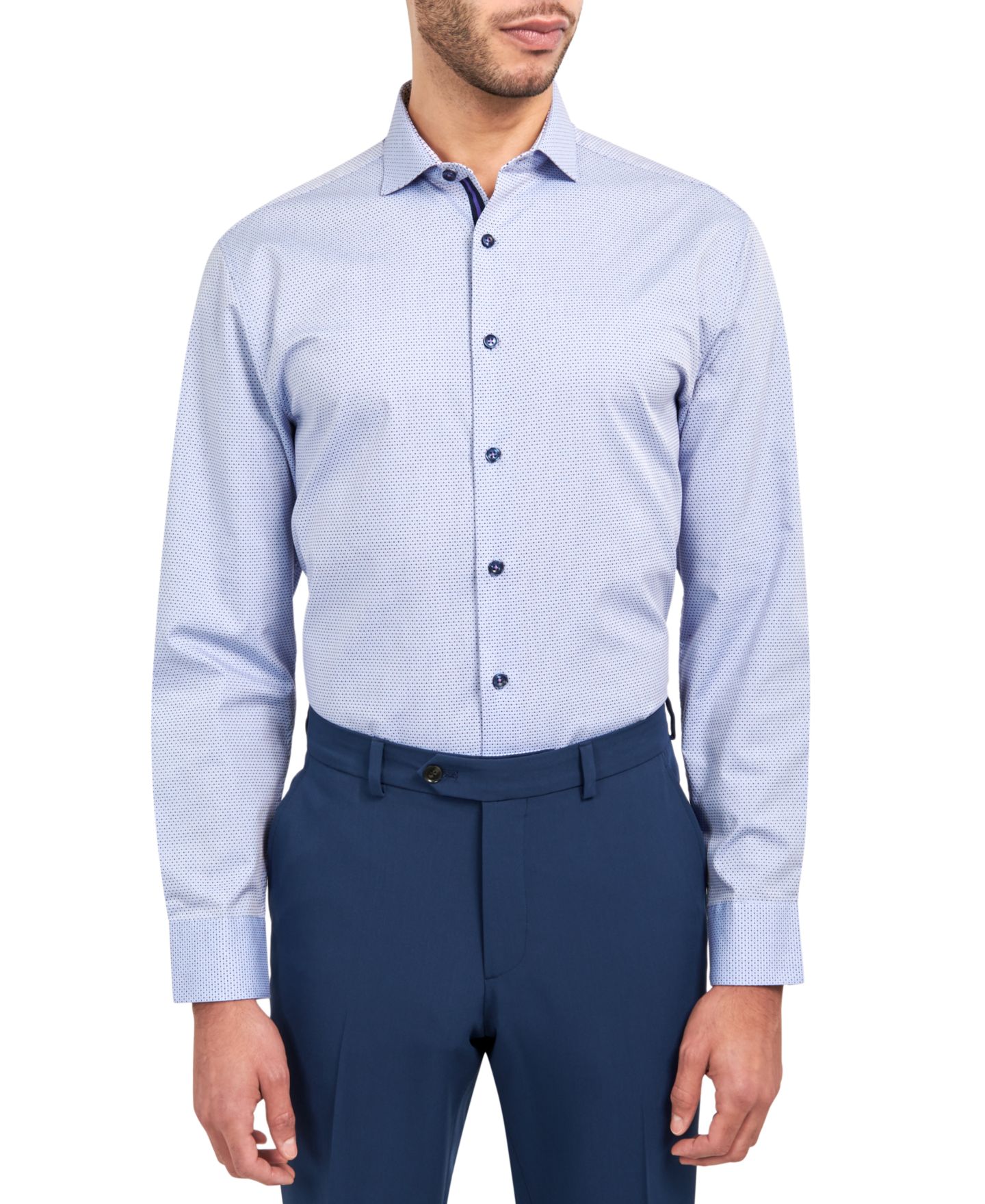 Мужская рубашка MICHELSONS OF LONDON Regular-Fit Dobby Dot-Print Dress Shirt, цвет: Синий — фото 1