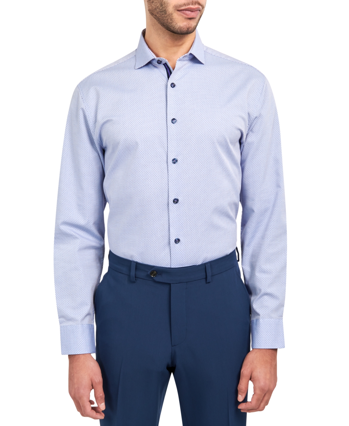 Men's Regular-Fit Dobby Dot-Print Dress Shirt - Blue