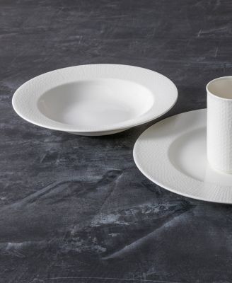 Amanda White Embossed Pasta Bowls, Set of 4