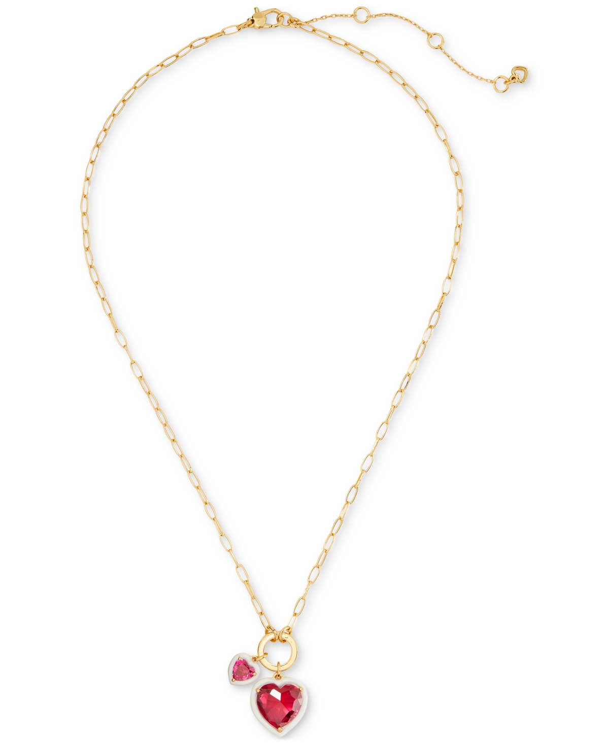 Shop Kate Spade Gold-tone White-framed Red Crystal Heart Multi-charm Pendant Necklace, 16" + 3" Extender In Red Multi