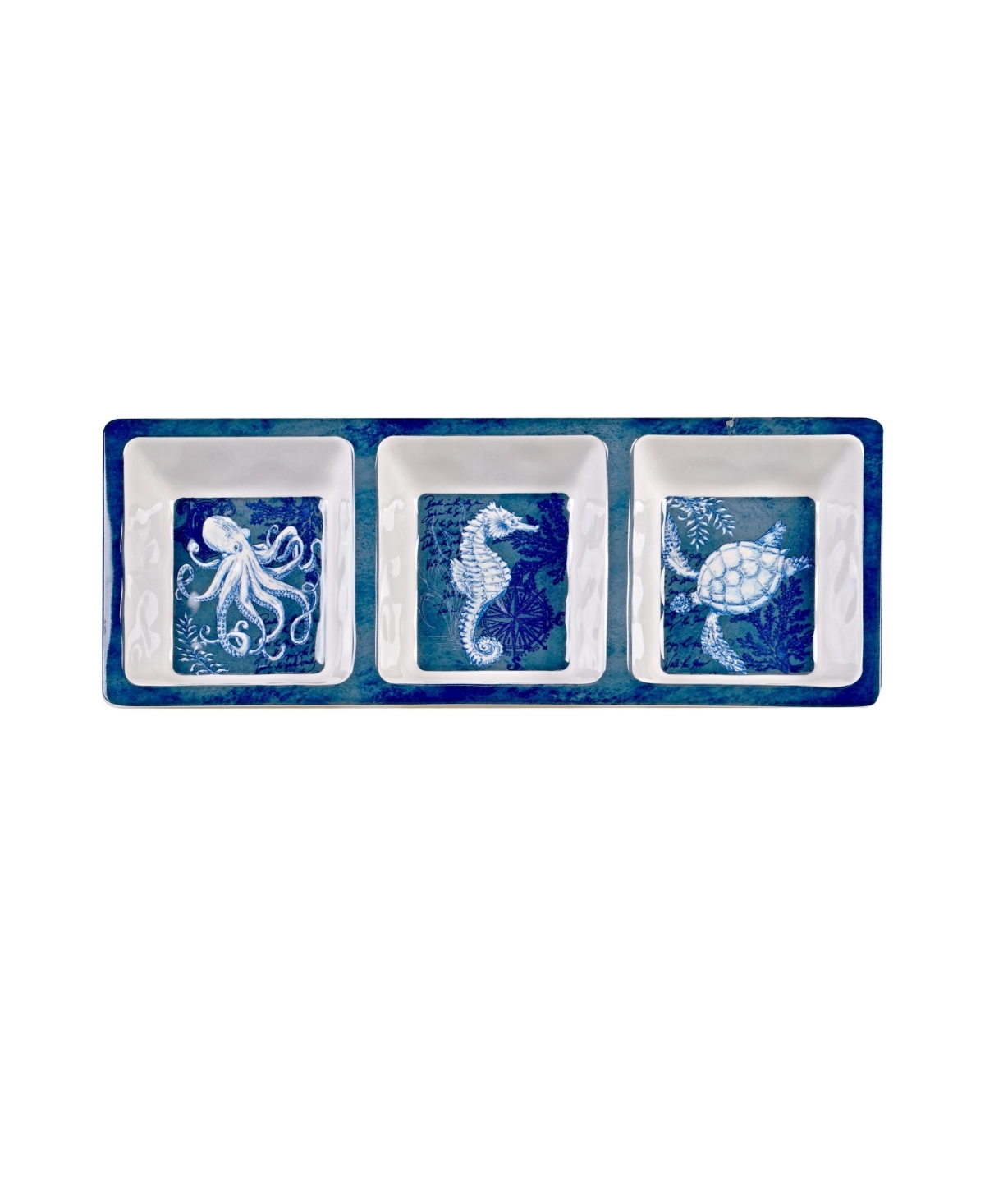 Certified International Oceanic Melamine 3-pc. Hostess Set In Dark Blue,white