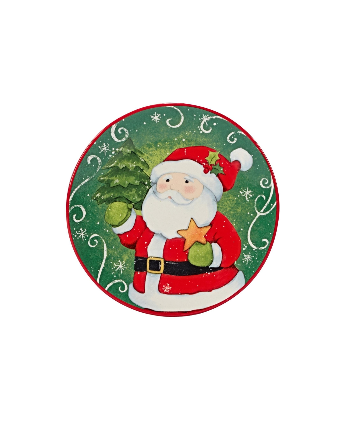 Certified International Holiday Magic Santa 4 Piece Canape Plate Set In Green,red