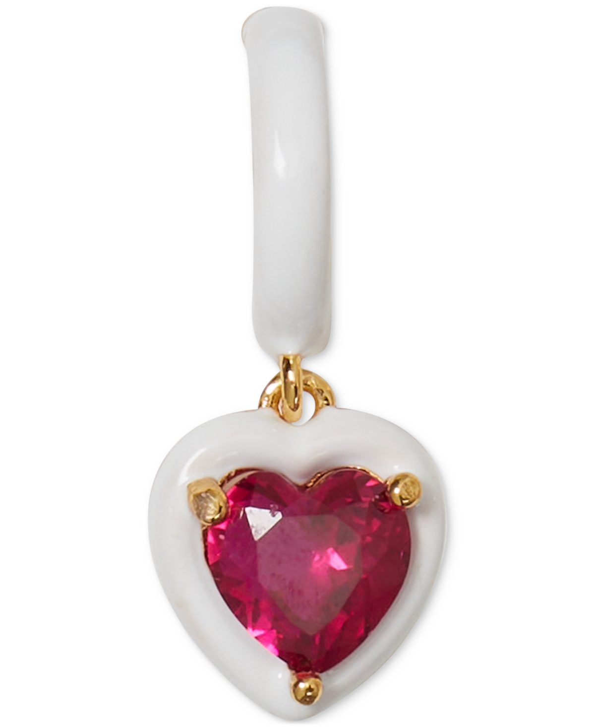 Shop Kate Spade Gold-tone White-framed Red Crystal Heart Charm Huggie Hoop Earrings In Red Multi