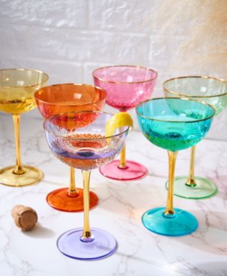 Martini And Champagne Vintage Art Deco Coupe Glasses,, Set of 6