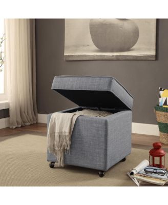 Laurie Linen Hidden Storage Castered Legs Ottoman