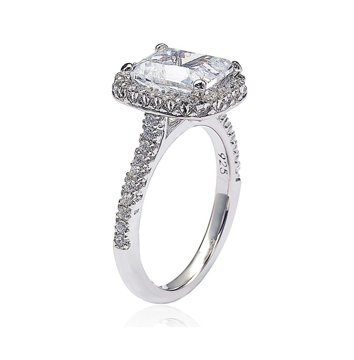 Suzy Levian New York Suzy Levian Sterling Silver Emerald-cut Cubic Zirconia Halo Engagement Ring