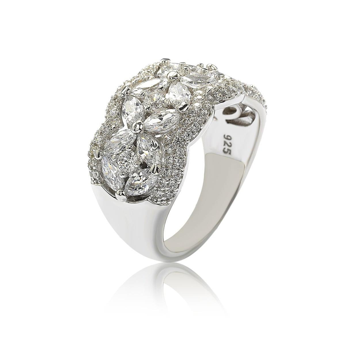 Suzy Levian New York Suzy Levian Sterling SilverCubic Zirconia Flower Ring - White