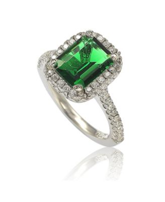 Suzy Levian Sterling Silver Emerald-cut Cubic Zirconia Halo Engagement Ring
