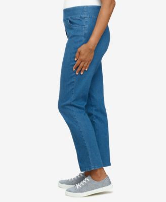Petite Mid-Rise Pull On Straight Leg Denim Pants, Petite & Petite Short