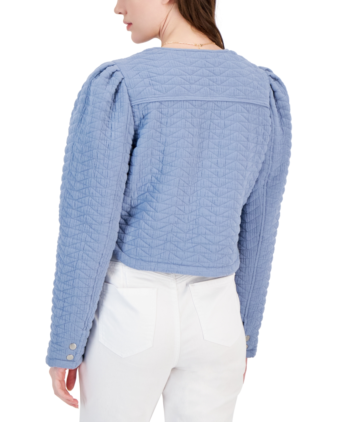 Shop Avec Les Filles Women's Quilted Puff-shoulder Zip-front Jacket In Dusty Blue
