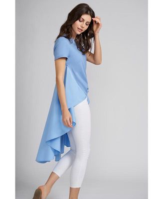 Piper High Low Short Sleeve Top with Cotton Knit Cropped Bodice and Polished Cotton Long Peplum