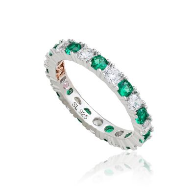 Suzy Levian Sterling Silver Cubic Zirconia Alternating Stone Eternity Band Ring