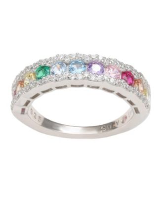 Suzy Levian Sterling Silver Rainbow Cubic Zirconia Eternity Half Band