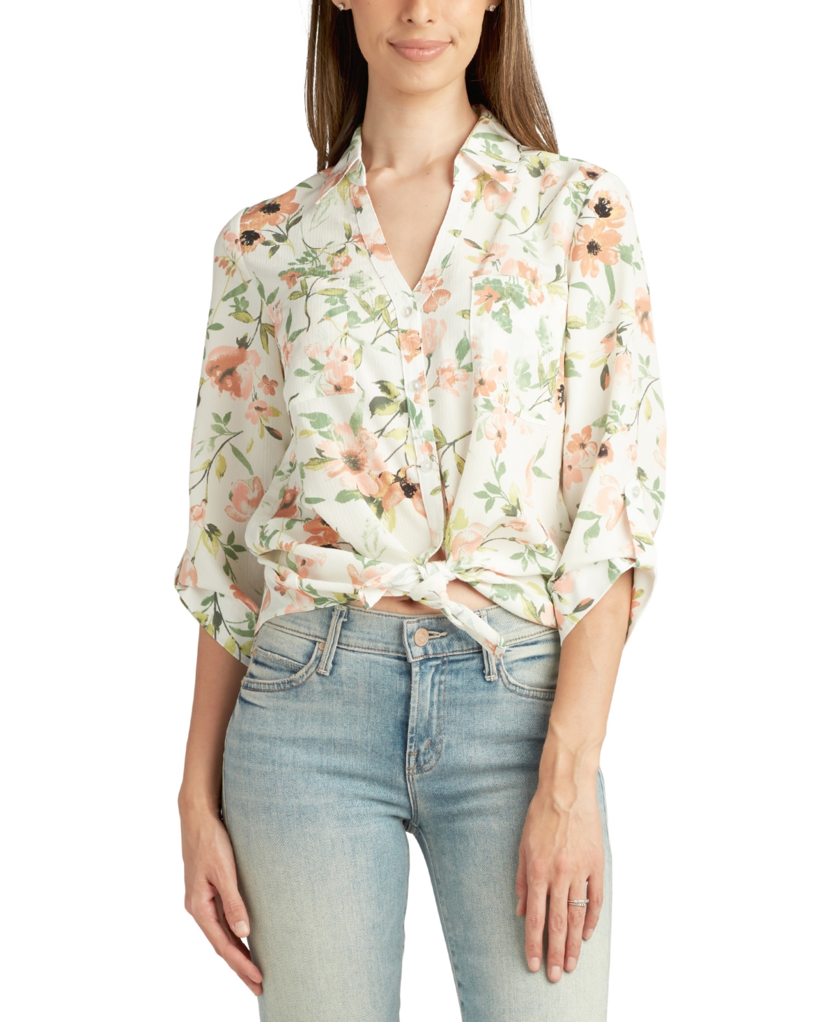 Juniors' Portifino Floral-Print Utility Shirt - Pat B