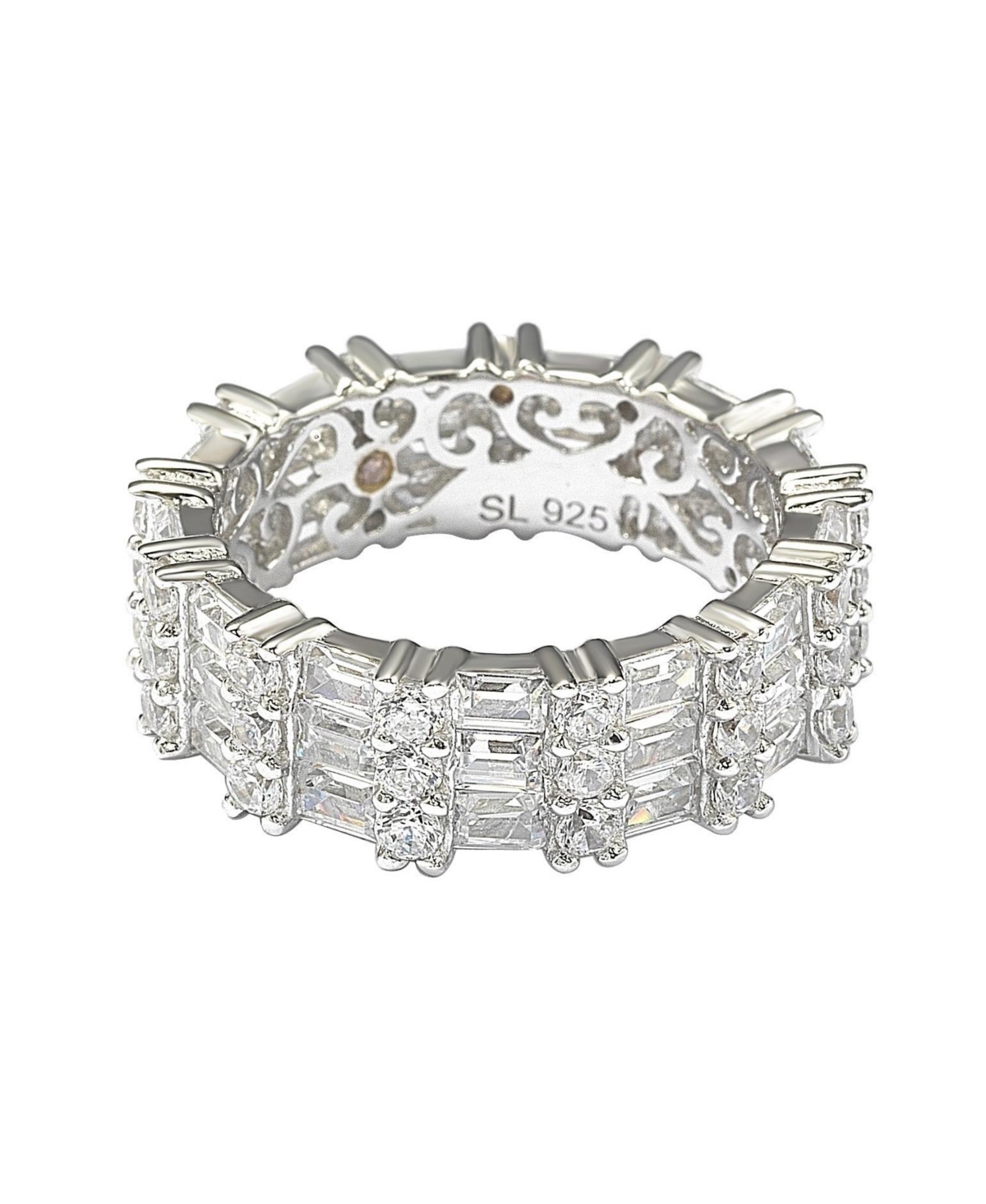 Suzy Levian New York Suzy Levian Sterling Silver Cubic ZirconiaBaguette Modern Eternity Band Ring - White