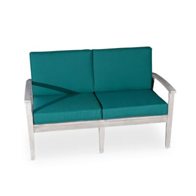 Simplie Fun Eucalyptus Loveseat With Cushions, Silver Gray Finish, Dark Green Cushions
