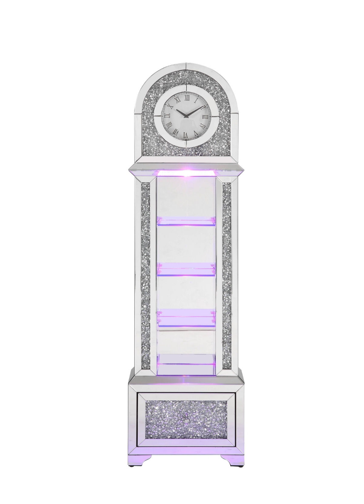 Streamdale Furniture Noralie Grandfather Clock with Led Mirrored & Faux Diamonds