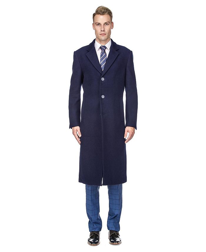 Braveman Men's Knee Length Wool Blend Three Button Long Jacket Overcoat ...