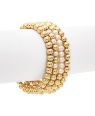 Polished Bead & Pearl Stretch Bracelet Set - Macy's