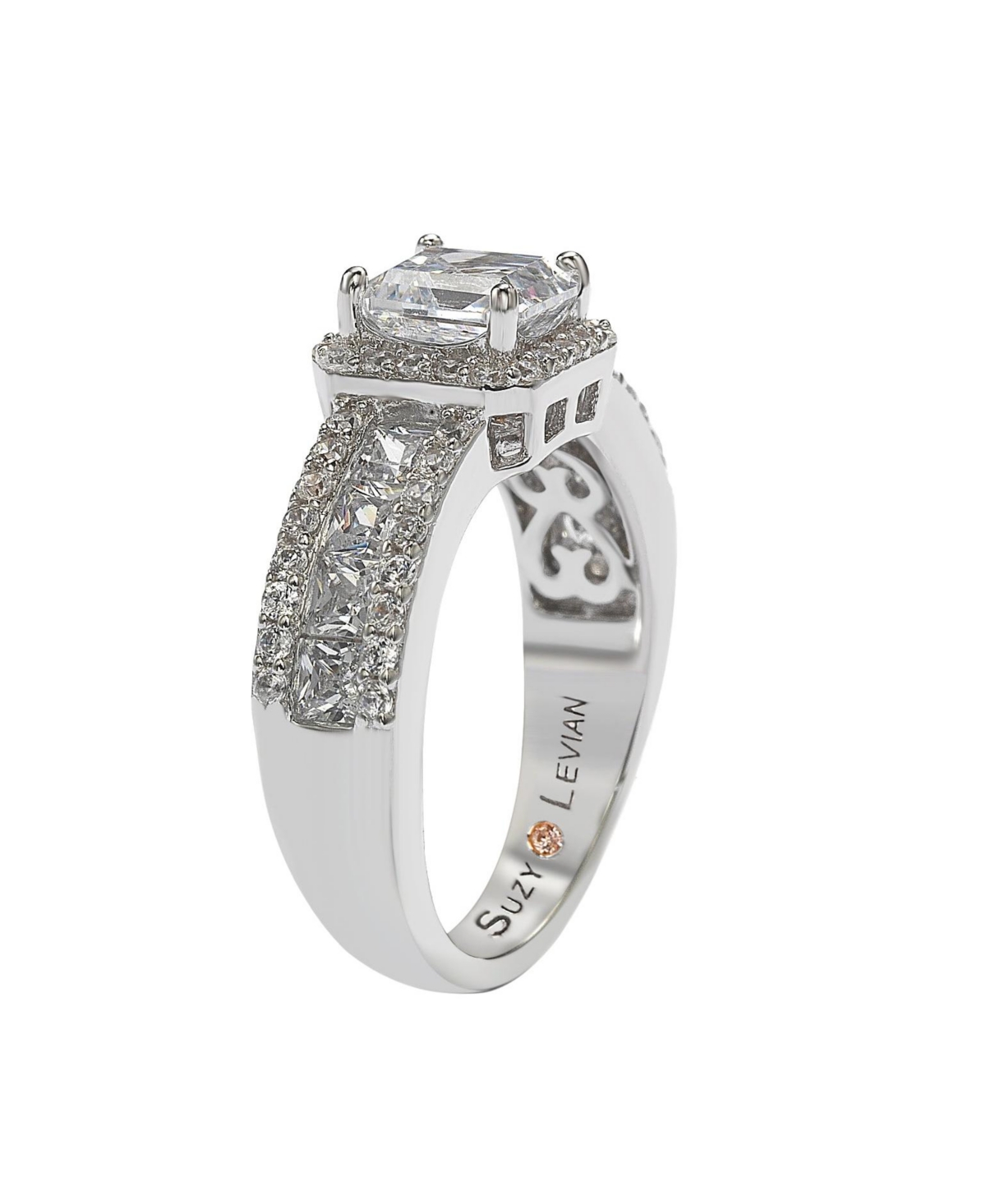 Suzy Levian New York Suzy Levian Sterling Silver Cubic Zirconia Asscher Cut Brown Engagement Ring
