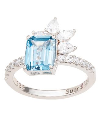 Suzy Levian Sterling Silver Aqua & White Cubic Zirconia Ring