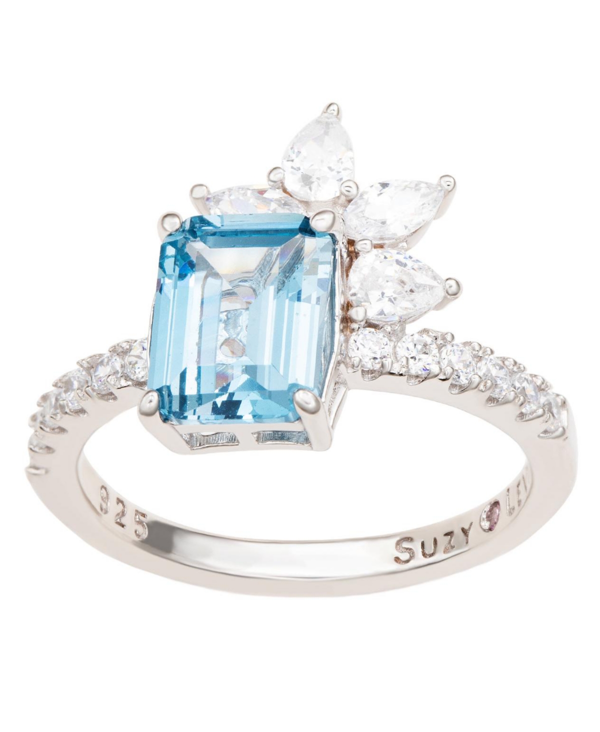 Suzy Levian New York Suzy Levian Sterling Silver Aqua & White Cubic Zirconia Ring