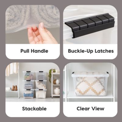 4 Pack 40qt Clear View Plastic Storage Bin with Lid and Secure Latching Buckles