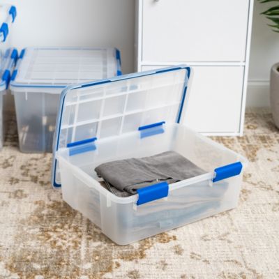 44 Quart and 26.5 Quart WeatherPro Storage Box Combo with Durable Lid and Seal and Secure Latching Buckles