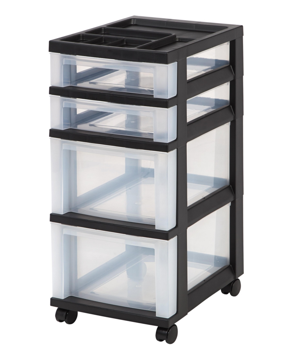 4 Drawer Rolling Storage Cart with Organizer Top, Black - Black