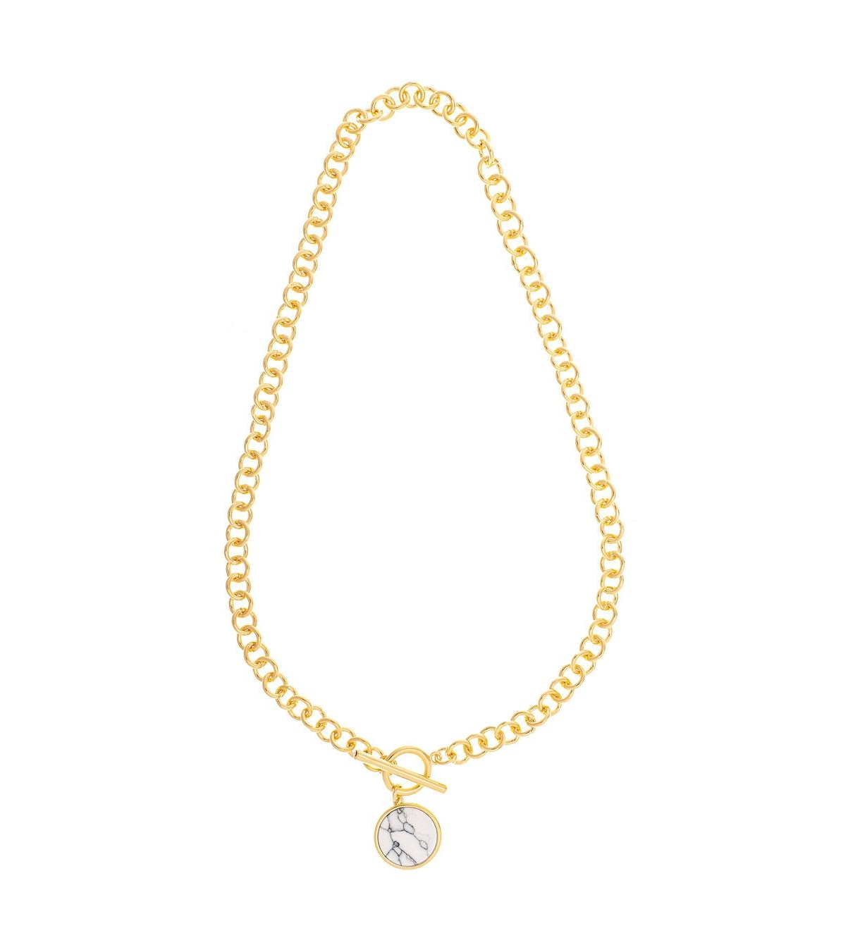 Polished Link Toggle & Charm Necklace - Gold with white  gray