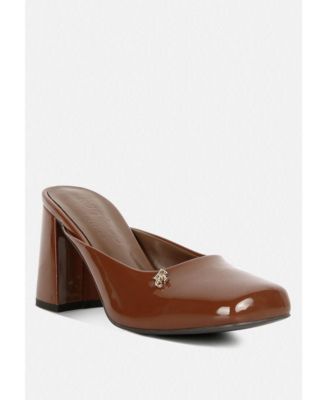 NEOPLAST Womens Patent PU Block Heeled Mules