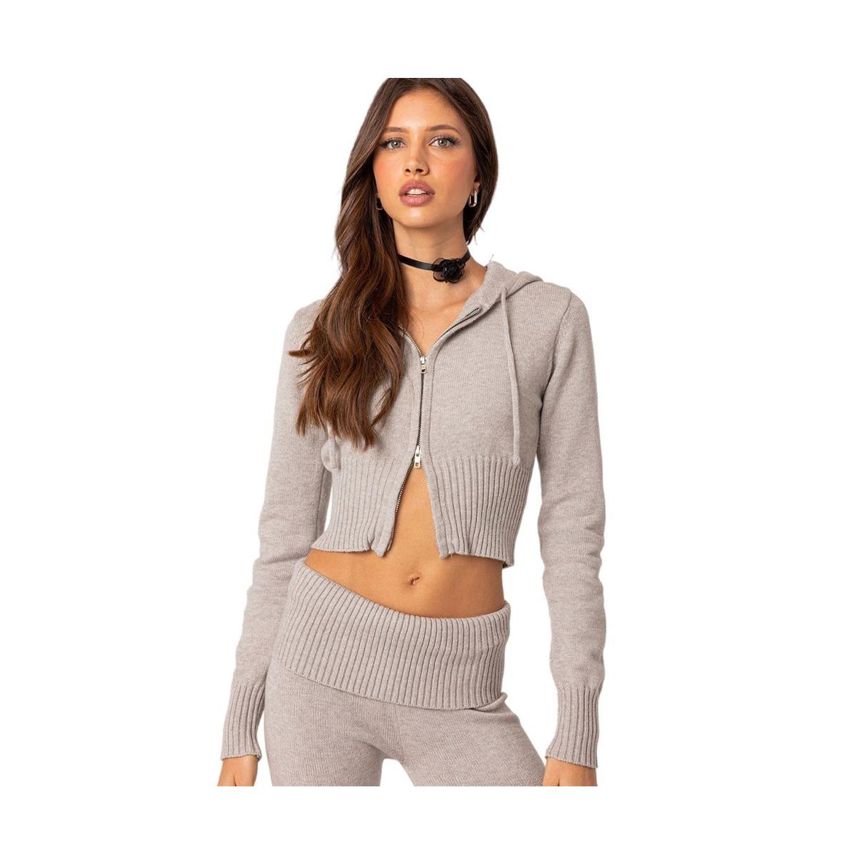Edikted Women's Desiree knitted hooded cardigan - Gray-melange