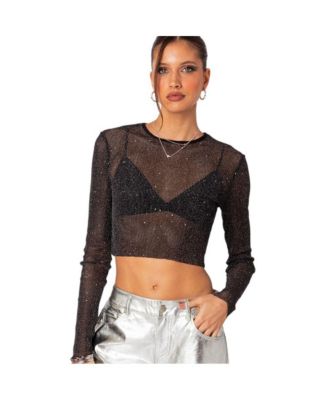 Women s Marly sheer shimmer sequin top Macy s