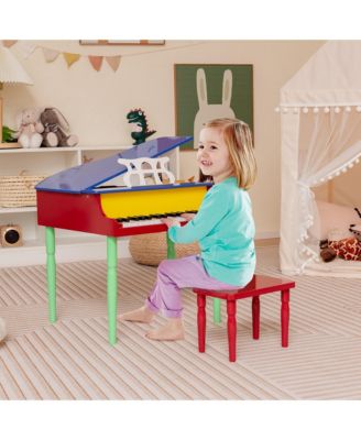 30-Key Classic Baby Grand Piano Toddler Toy Wood with Bench & Music Rack