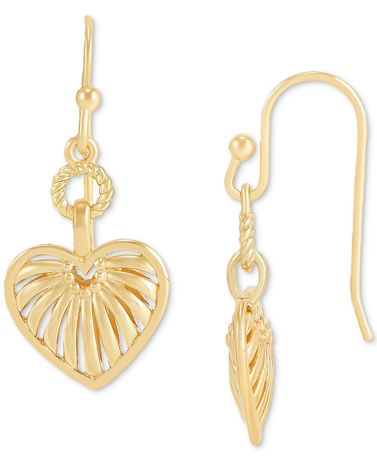 Macy's Open Heart Dangle Hoop Earrings In 18k Gold-plated Sterling Silver In Gold Over Silver