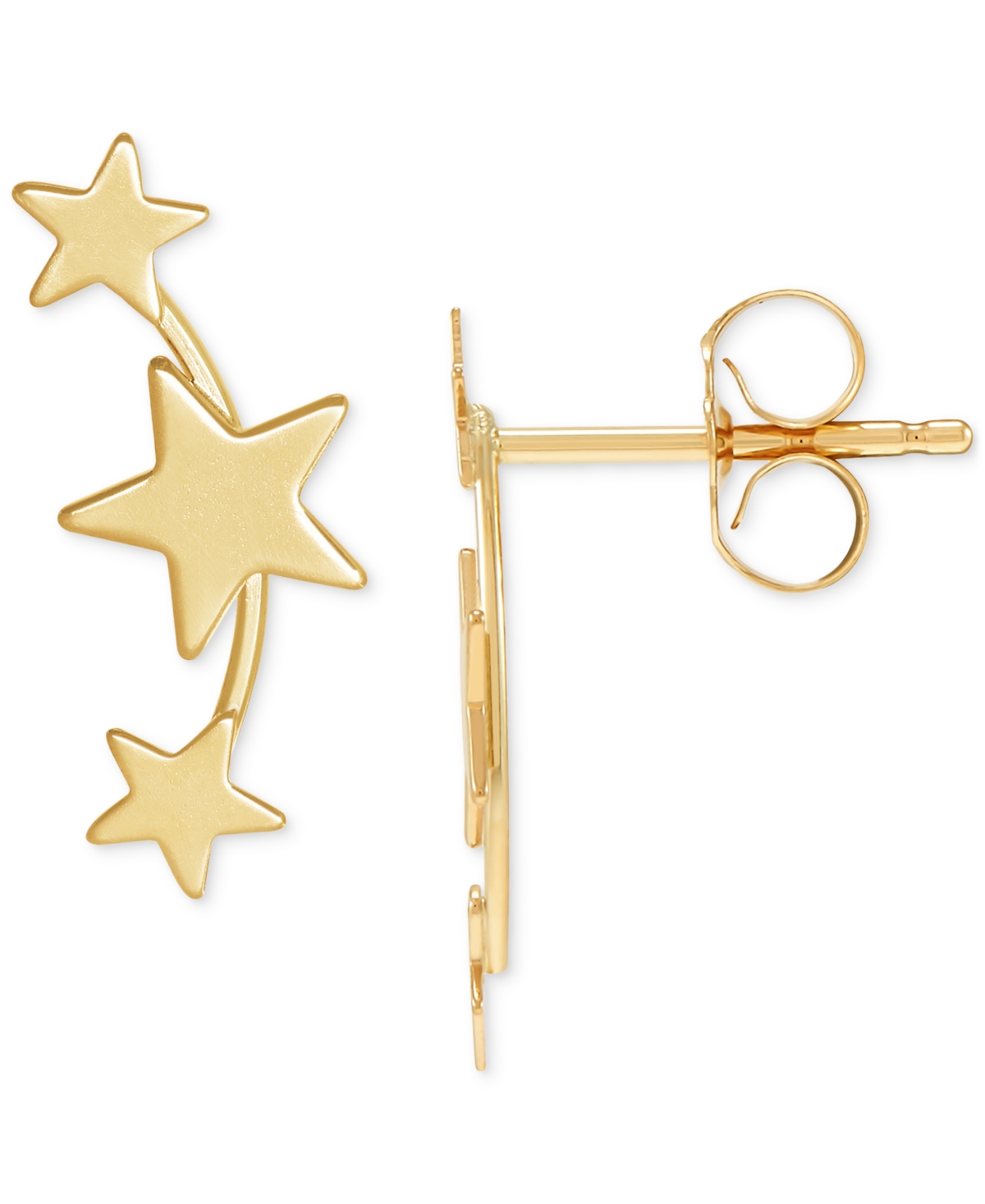 Macy's Polished Triple Star Curved Ear Climbers In 14k Gold In Yellow Gold