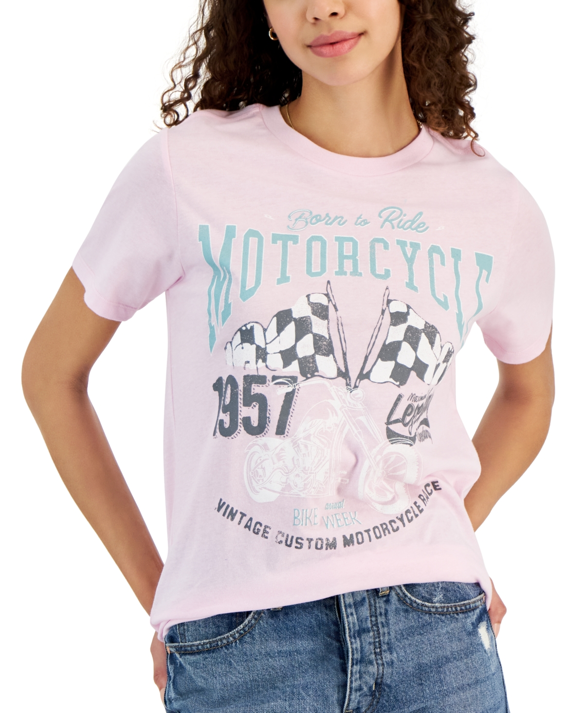 Shop Grayson Threads, The Label Juniors' Motorcycle Graphic Tee In Pink