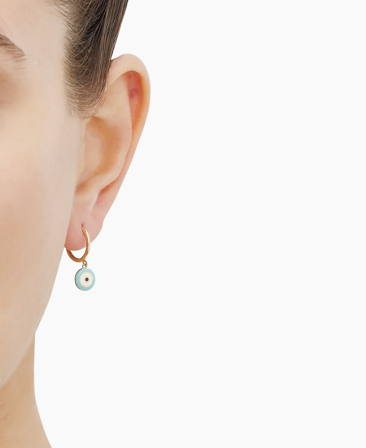 Multicolor Enamel Evil Eye Dangle Hoop Earrings in 14k Gold