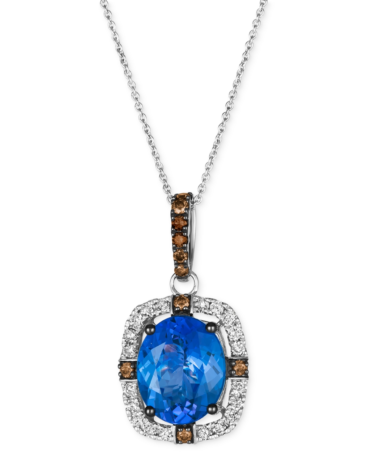 Blueberry Tanzanite (4-1/2 ct. t.w.) & Diamond (1/2 ct. t.w.) Halo Pendant Necklace in 14k White Gold, 18" + 2" extender