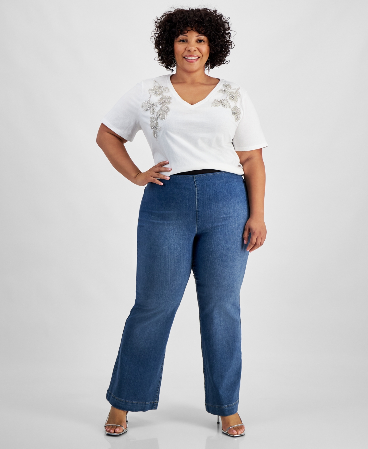 Inc International Concepts Plus Size High-rise Pull-on Flare-leg Jeans, Created For Macy's In Medium Indigo