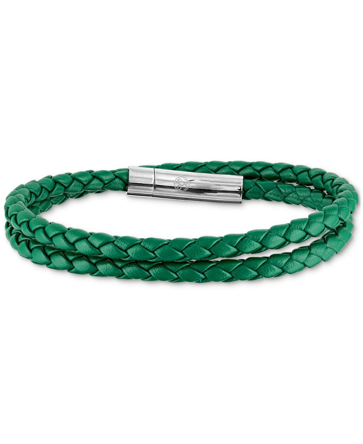 Double Wrap Leather Bracelet in Stainless Steel, Created for Macy's - Green