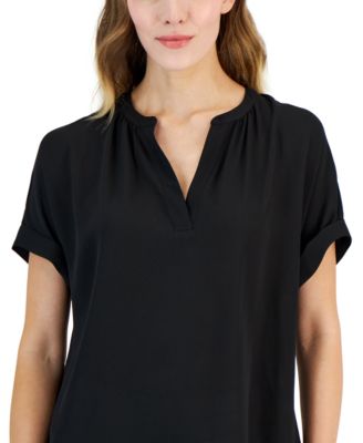 Women's Split-Neck Rolled-Cuff Top