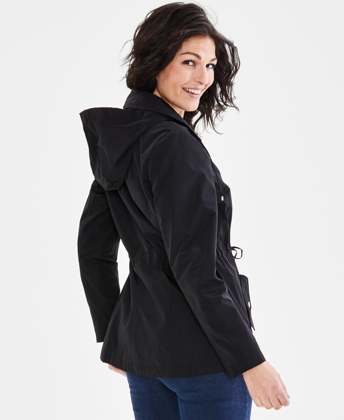 Style & Co Women's Petite Hooded Anorak, Created For Macy's In Deep Black