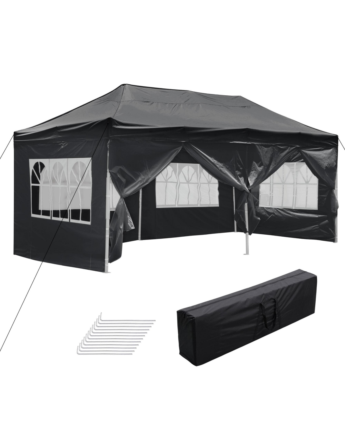 10x20FT Canopy Wedding Party Tent Pop Up Folding Gazebo Outdoor w/ 4 Sidewalls & Bag Black - Black