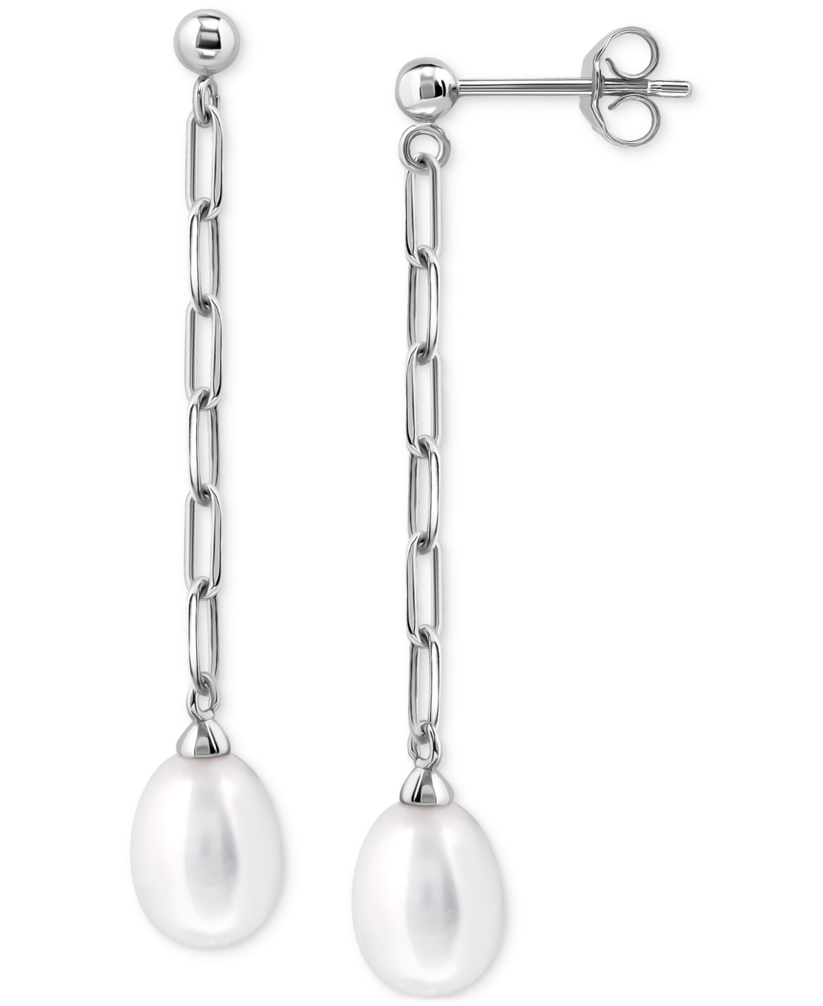 Cultured Freshwater Pearl (10x8mm) Linear Chain Drop Earrings, Created for Macy's - Gold Over Silver