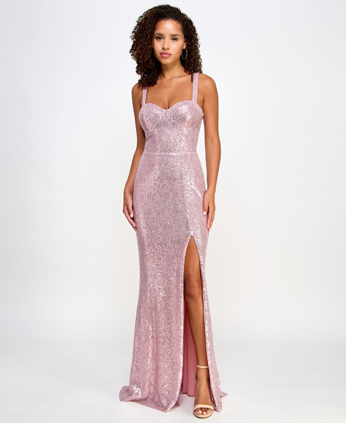 Juniors' Sweetheart-Neck Sleeveless Front-Slit Gown, Created for Macy's - Pink