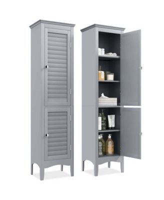 Tall Bathroom Floor Cabinet Narrow Linen Tower with 2 Doors and Adjustable Shelf
