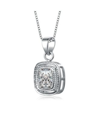 Sterling Silver White Gold Plated Cubic Zirconia Square Drop Pendant